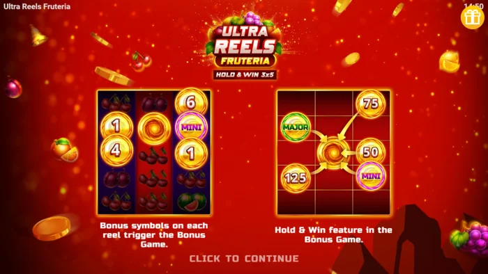 Ultra Reels Fruteria - Menu de démarrage et bouton de lancement